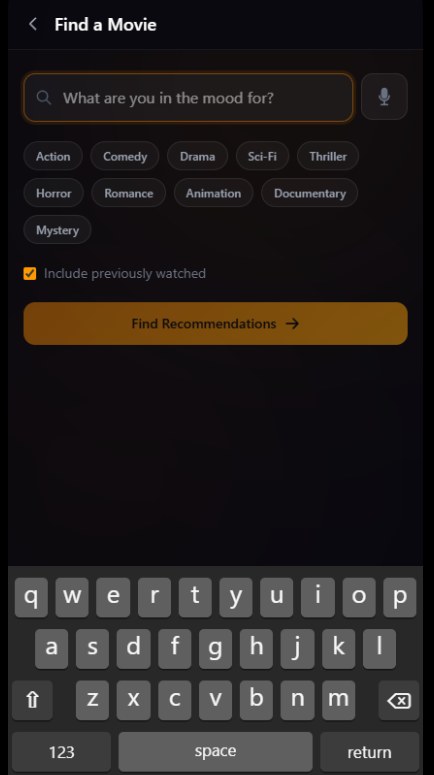 What2Watch search screen with mood prompt and genre filters